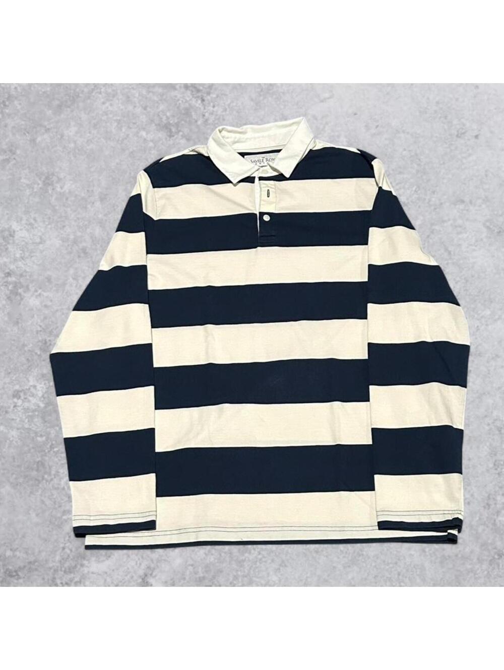 Vintage Y2K Savile Row Striped Rugby Style Polo Shirt - Size XL